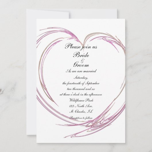 ピンク抽象芸術結婚ハート 招待状 (正面)