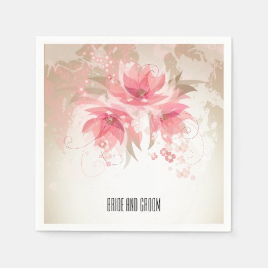 ピンク抽象芸術結婚フローラ スタンダードカクテルナプキン (正面)