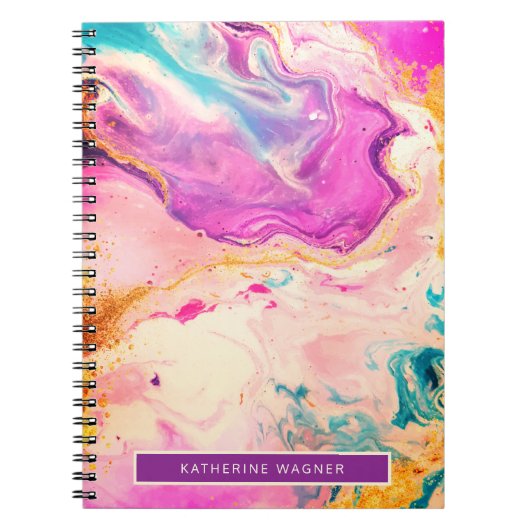 ピンク抽象芸術絵を描ファインアートスワールモノグラム ノートブック (正面)