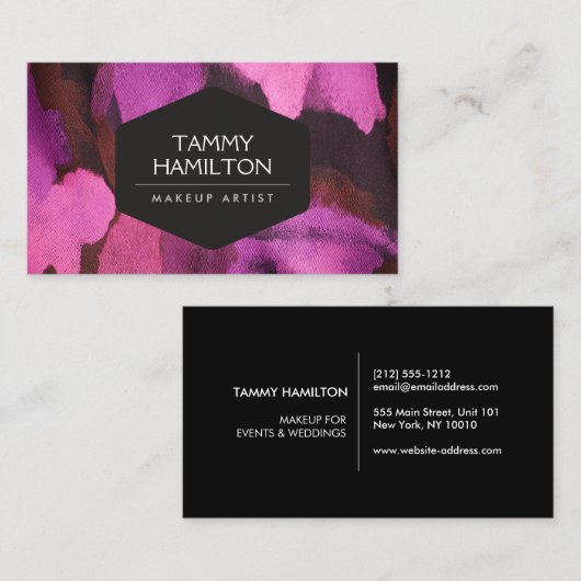 ピンク抽象芸術花柄メイクアップアーティスト 名刺 (正面/裏面)