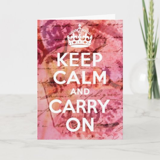 ピンク抽象芸術Keep Calm and Carry On カード (正面)