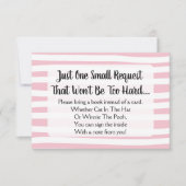 ピンク描のストライプ赤ちゃんシャワーがブックカードを持ってくる 招待状 (正面)