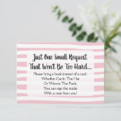 ピンク描のストライプ赤ちゃんシャワーがブックカードを持ってくる 招待状 (スタンド正面)