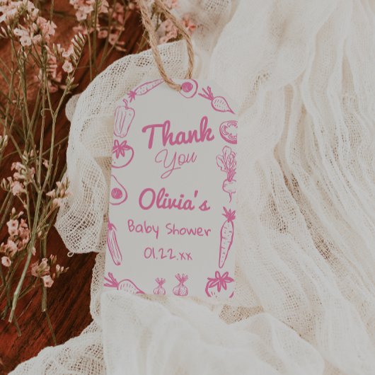 ピンク描の地元で育った赤んガーリー坊ガールシャワー ギフトタグ