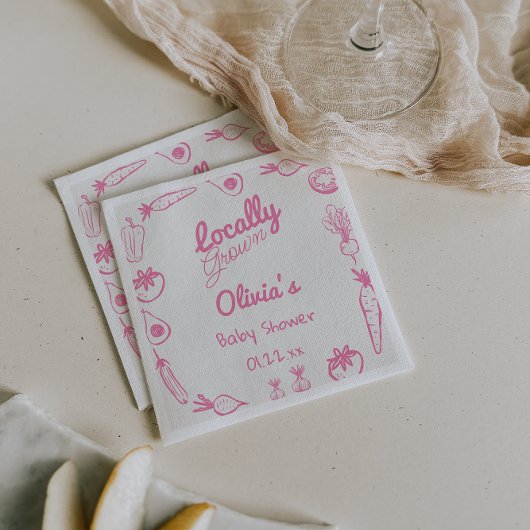 ピンク描の地元で育った赤んガーリー坊ガールシャワー スタンダードカクテルナプキン