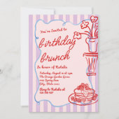 ピンク描フローラパンケーキ写真誕生日ブランチ 招待状 (正面)