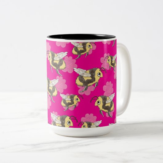 ピンク救のフローラの背景のハチ ツートーンマグカップ (正面右)