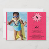 ピンク救·ザ·デイ·スーパーヒーロー·フォトバースデー·パーティー 招待状 (正面)