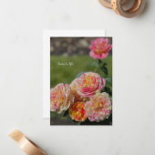 ピンク数々のと黄色のバラ ノートカード (正面/裏面インサイチュ)