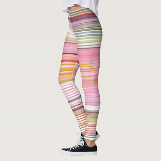 ピンク数々の色の活ストライプの着服 レギンス (左)