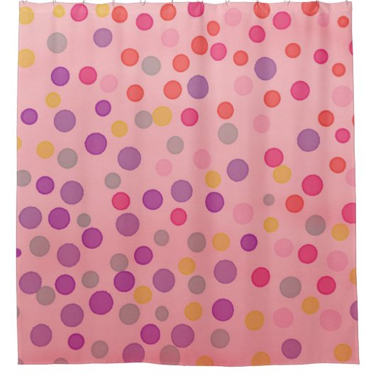 ピンク数々の色の紙吹雪ドット シャワーカーテン (正面)