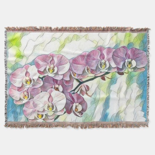 ピンク数々の色の蘭の花の水色 スローブランケット (正面)