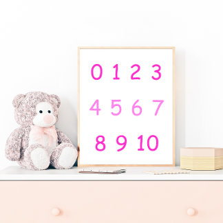 ピンク数字ゼロから10 0から10先生キッズルーム ポスター