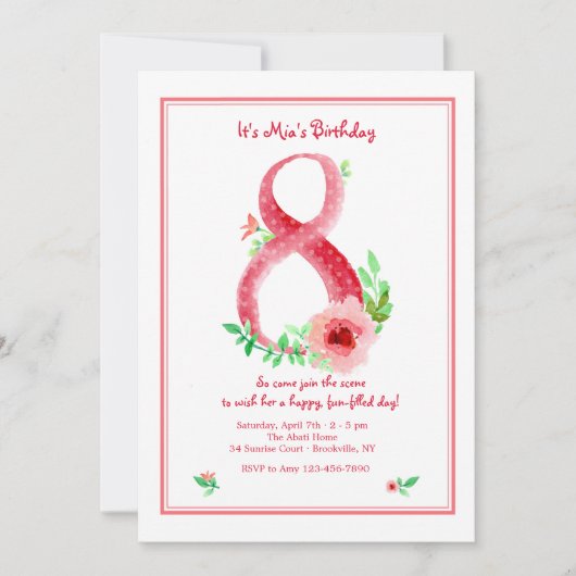 ピンク数字8招待状 招待状 (正面)