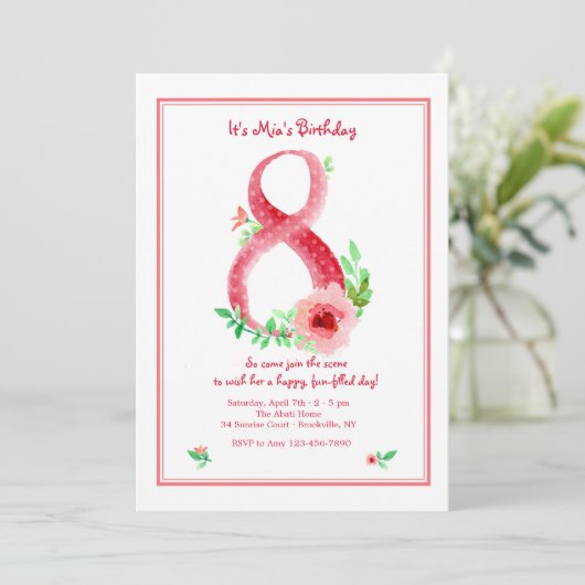 ピンク数字8招待状 招待状 (スタンド正面)