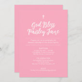 ピンク文字に基づく洗礼招待状 招待状 (正面/裏面)