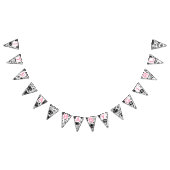 ピンク文字ブラック&ホワイトフローラルパターンベビーガール バンティングフラッグ (全)