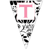 ピンク文字ブラック&ホワイトフローラルパターンベビーガール バンティングフラッグ (第2の旗)