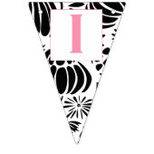 ピンク文字ブラック&ホワイトフローラルパターンベビーガール バンティングフラッグ (第1の旗)