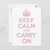 ピンク文字Keep Calm and Carry On ポストカード (正面/裏面)