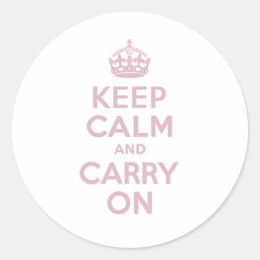 ピンク文字Keep Calm and Carry On ラウンドシール (正面)