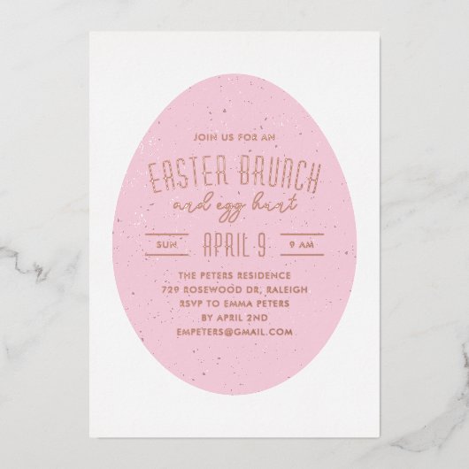 ピンク斑点の卵イースター狩りパーティの招待状 箔シーズンカード (正面)