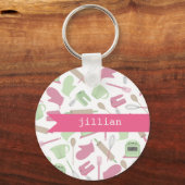 ピンク料理をテーマにしたパーソナライズされたキーチェーン キーホルダー (正面)