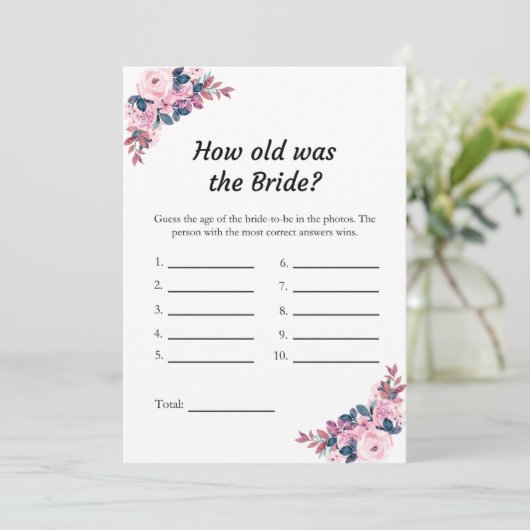ピンク新婦は何歳だったブライダルシャワーゲームカード 招待状 (スタンド正面)