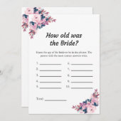ピンク新婦は何歳だったブライダルシャワーゲームカード 招待状 (正面/裏面)