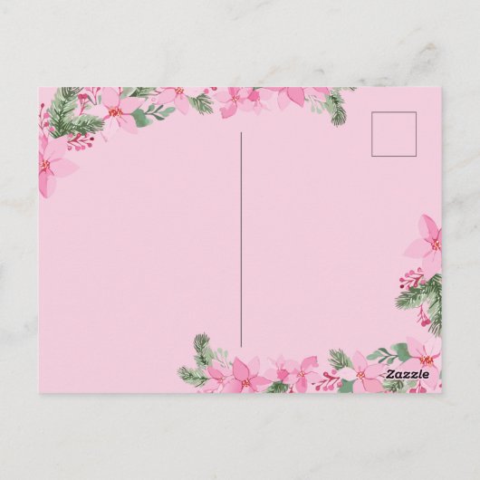 ピンク新生児フォトクリスマスカードガールポインセチア ポストカード (裏面)