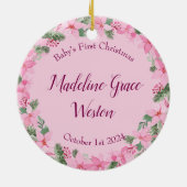 ピンク新生児フォトクリスマスガールポインセチア セラミックオーナメント (裏面)
