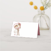 ピンク新郎新婦カートゥー結婚ンブライダルシャワー プレイスカード (正面)