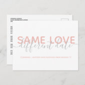 ピンク日付の結婚タイポグラフィ写真を変更 案内ポストカード (正面/裏面)