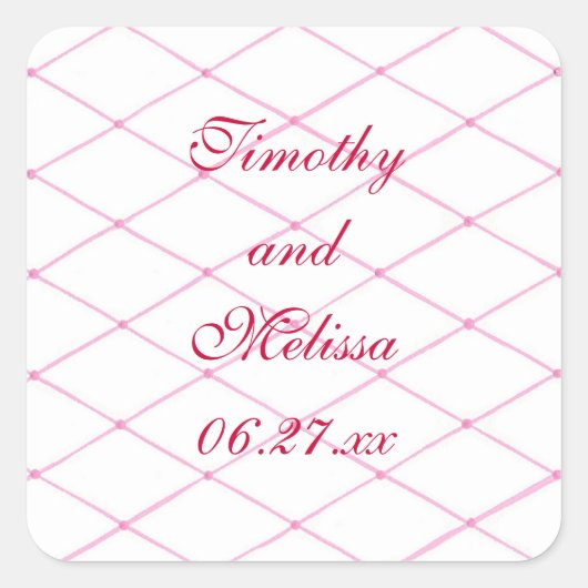 ピンク日付を保存Stickers, Quilted CrissCross スクエアシール (正面)