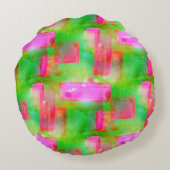 ピンク日光の抽象芸術の色彩の鮮やかな黄色 ラウンドクッション (裏面)