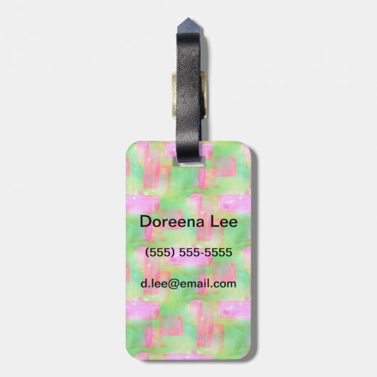 ピンク日光の抽象芸術の色彩の鮮やかな黄色 ラゲッジタグ (裏面縦)