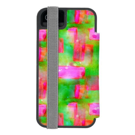 ピンク日光の抽象芸術の色彩の鮮やかな黄色 INCIPIO iPhoneウォレットケース (フォリオ裏面)