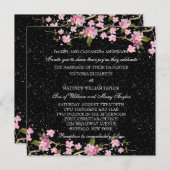 ピンク日本のさくらんぼの花結婚の数 招待状 (正面/裏面)