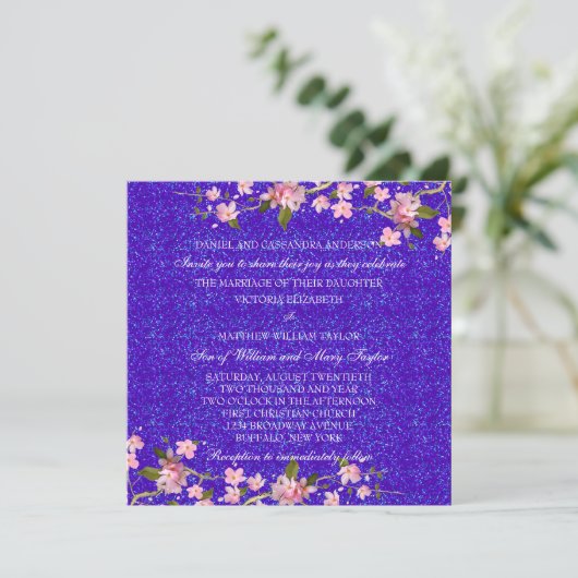 ピンク日本のさくらんぼの花結婚の数 招待状 (スタンド正面)