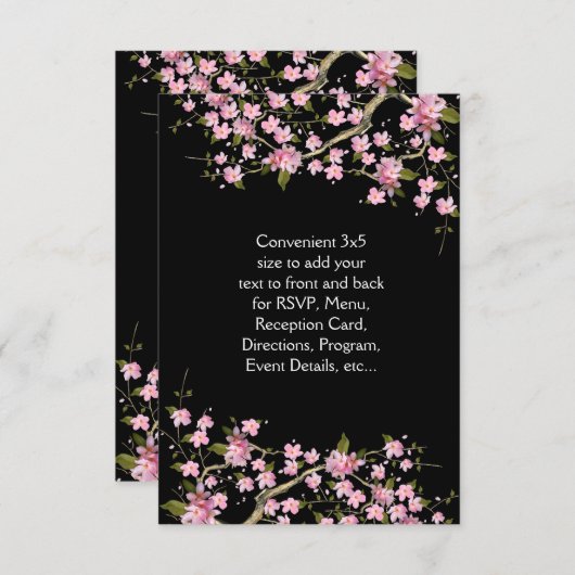 ピンク日本のさくらんぼの花結婚の数 招待状 (正面/裏面)