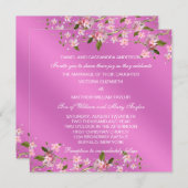 ピンク日本のさくらんぼの花結婚の数 招待状 (正面/裏面)