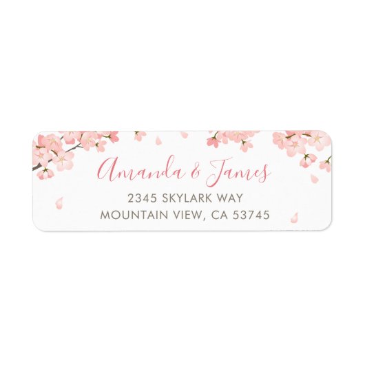 ピンク日本のさくらんぼ差出人住所 ラベル (正面)