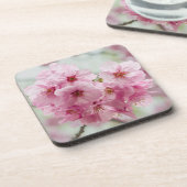 ピンク日本のさくらんぼ花 コースター (左側)
