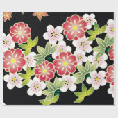 ピンク日本のと黄色のフローラ素晴らしの着物柄 ラッピングペーパー (フラット)