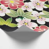 ピンク日本のと黄色のフローラ素晴らしの着物柄 ラッピングペーパー (角)