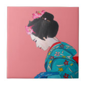 ピンク日本ののさくらんぼが咲く可愛い芸者 タイル (正面)