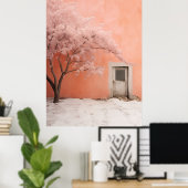 ピンク日本のの冬の風景 ポスター (ホームオフィス)