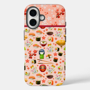 ピンク日本のの寿司魚皿 iPhone 16ケース