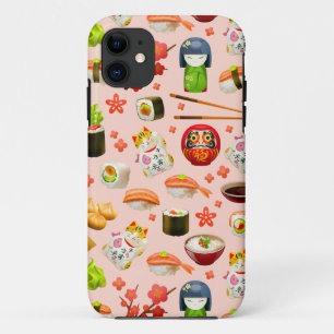 ピンク日本のの寿司魚皿 iPhone 11 ケース