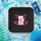 ピンク日本のの招き猫 ペーパープレート (パーティー)